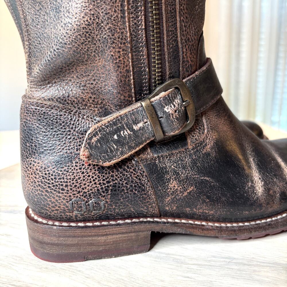 Bed Stu Cobbler Boots 8.5 Tall Riding Boots Distressed Brown Leather Zip Buckle - Picture 7 of 14